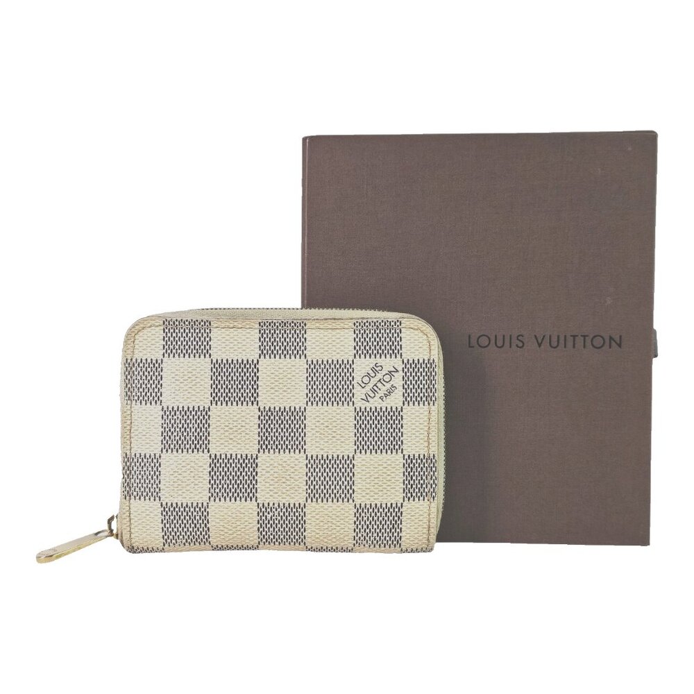 LOUIS VUITTON Damier Azur Pattern Coated Canvas Zippy Coin Purse Wallet Dust Bag